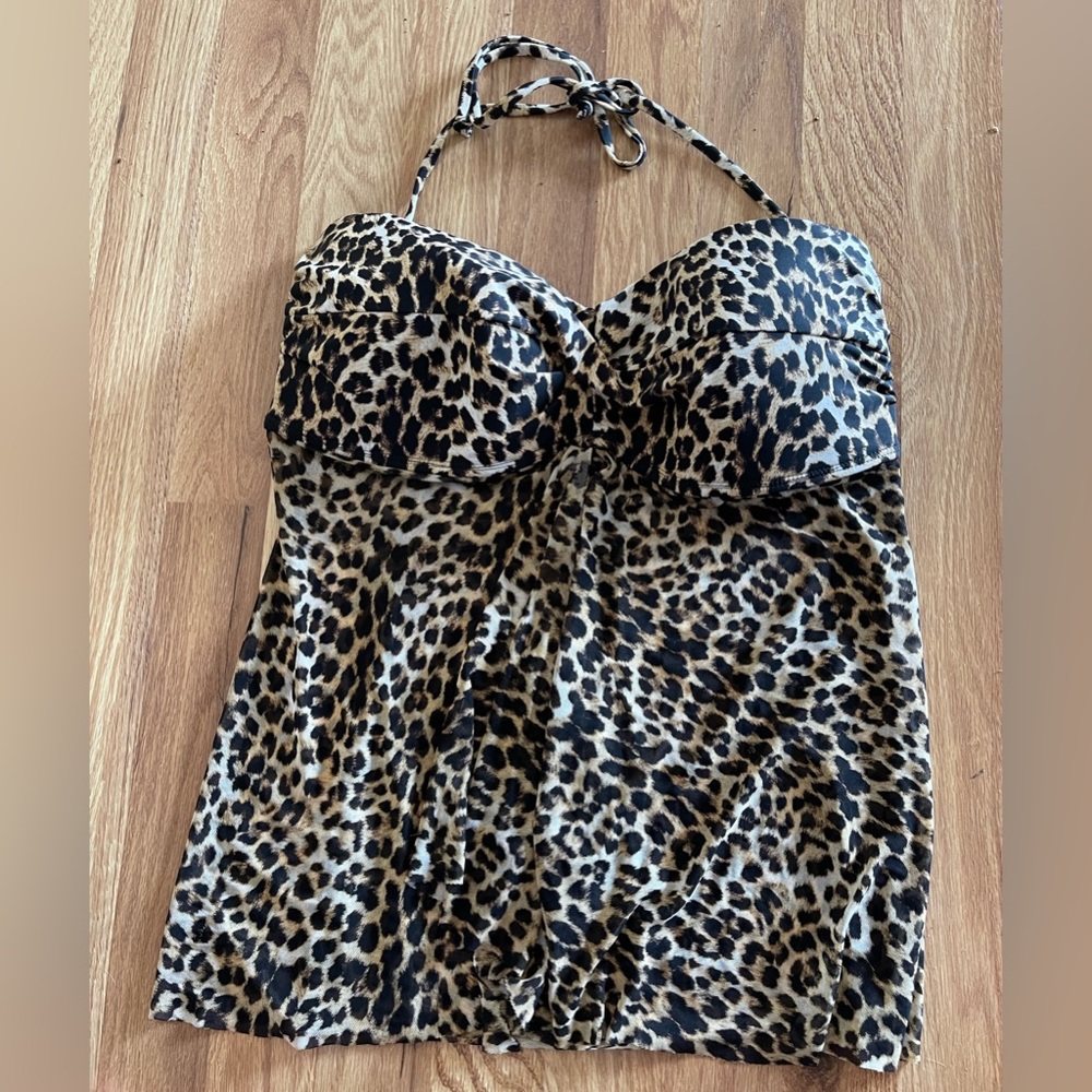 A Jaclyn Smith collection, size 12, cheetah print ties around the neck, tankini.